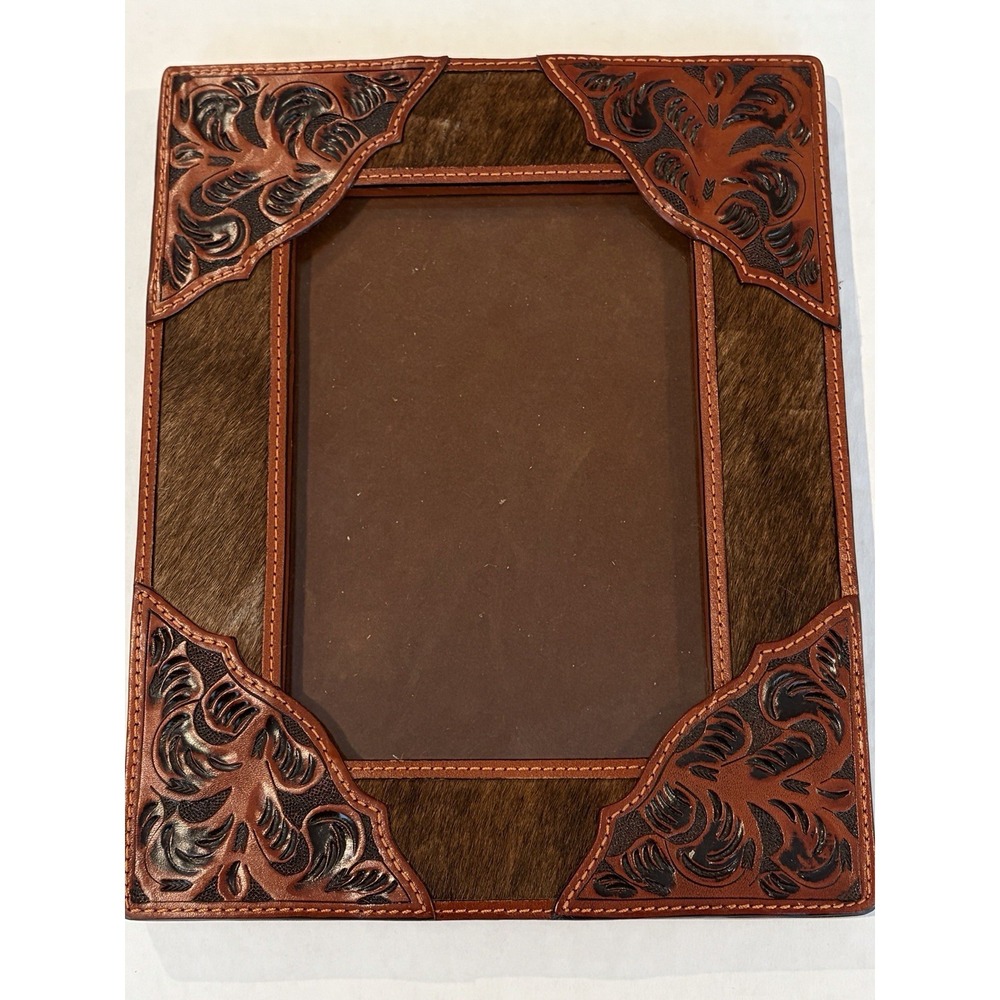 3D Belt Co Leather Cowhide Western Tooled 4x6 Photo Frame Rustic